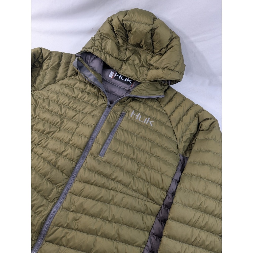 Huk Puffer Coat Outdoor Hiking Nano Puff Green Gray Men's XL Full Zip Jacket